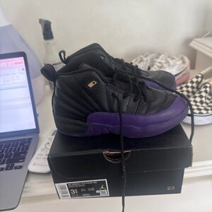 Kids Jordan 12 Black and Purple